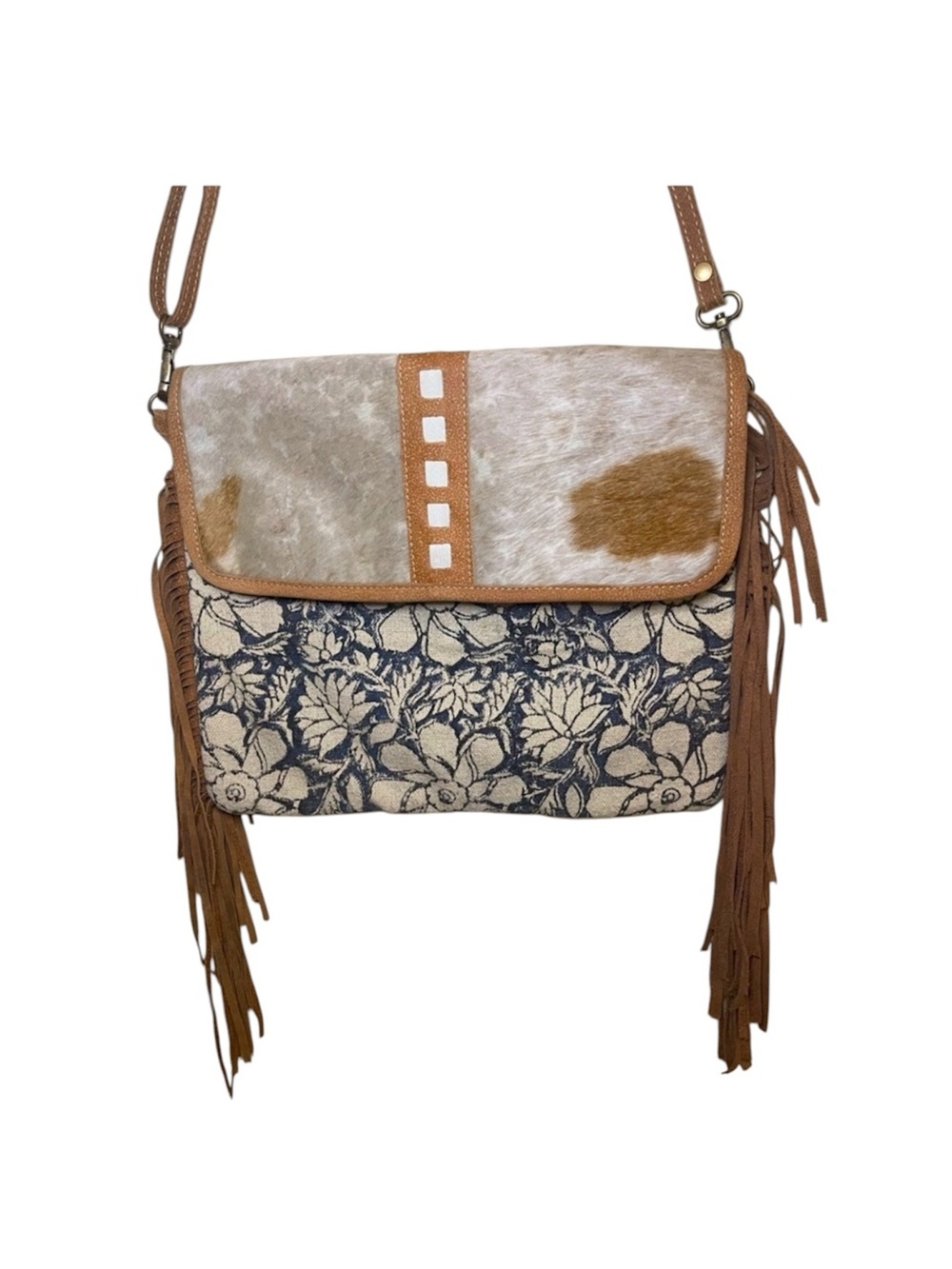 Genuine Cowhide leather Crossbody Purse with Leather Fringe